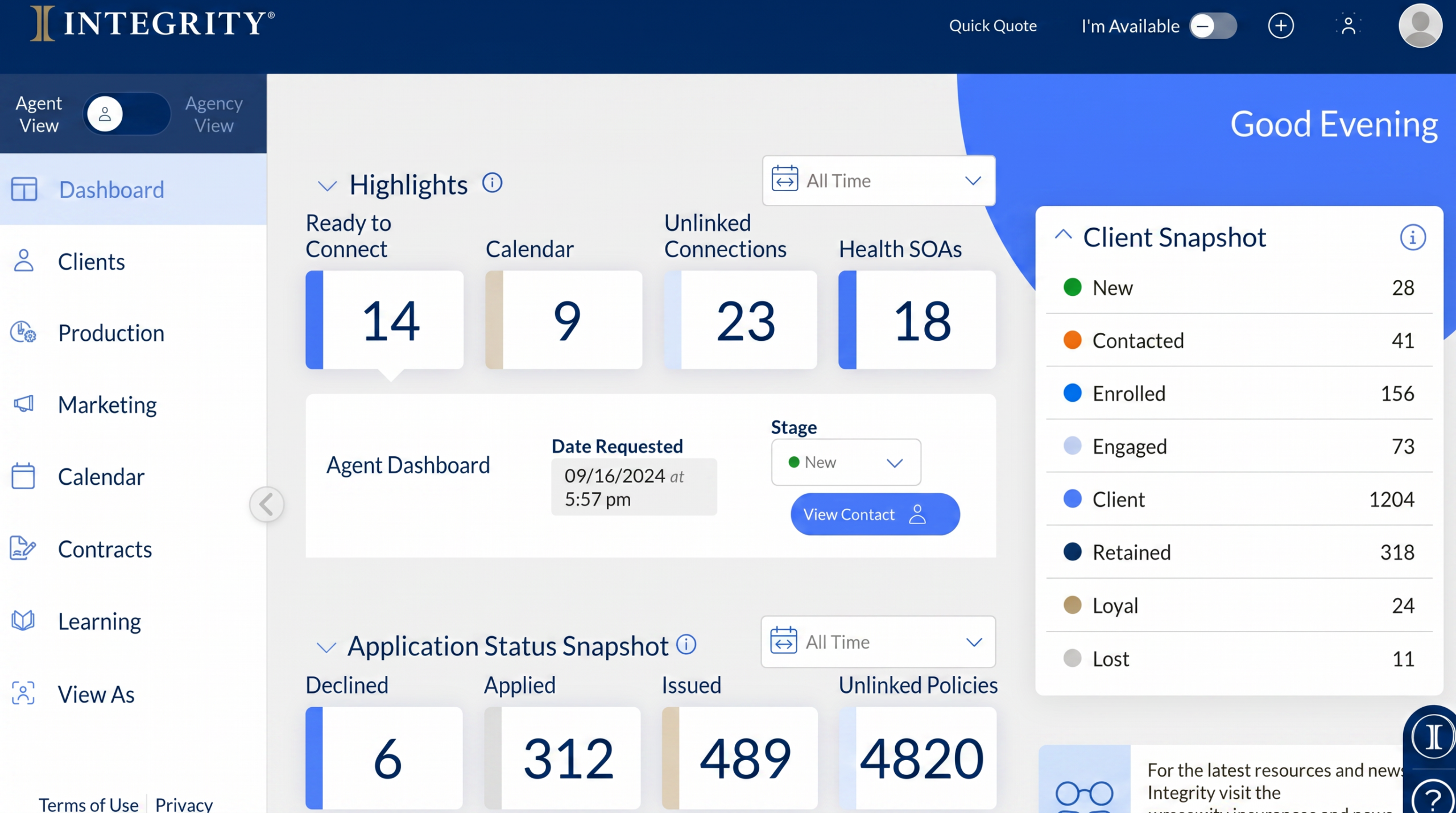 Integrity agent dashboard
