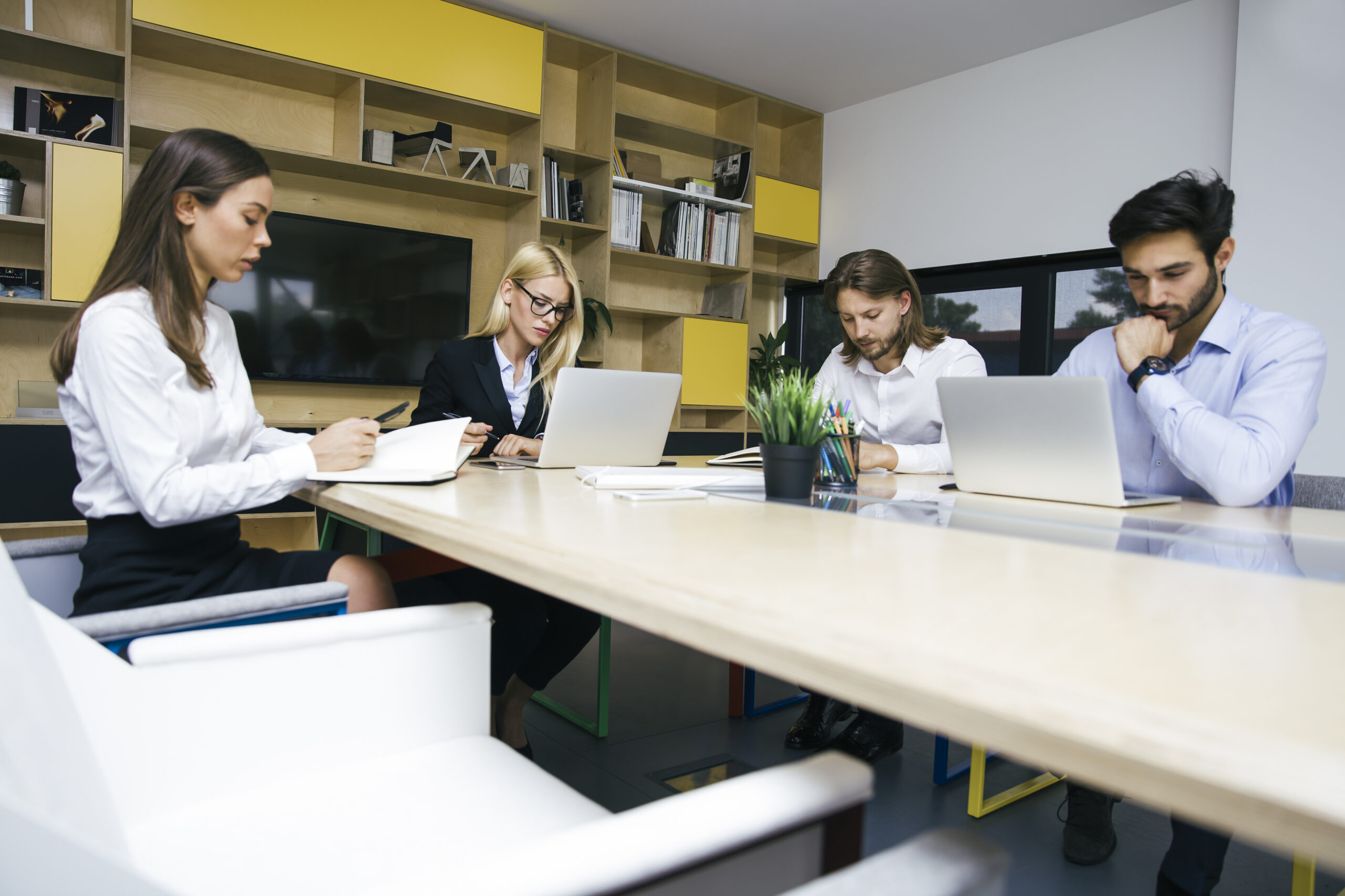 Group of young business people working in the office