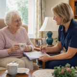 Senior woman receiving in-home support from a personal care worker as part of an Elderplan MAP plan