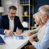 Medicare insurance broker comparing Medicare Advantage and Medicare Supplement plans with senior couple during AEP 2026